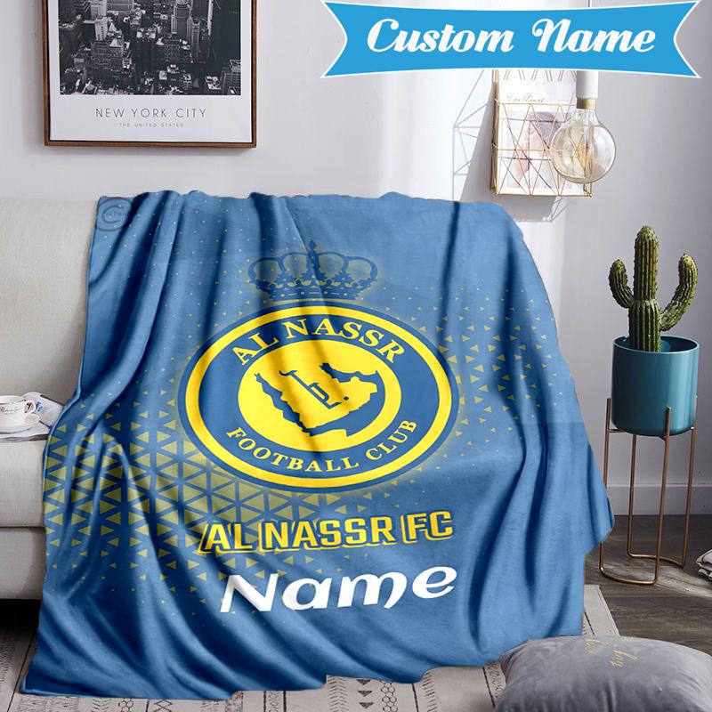Custom Name Nassr FC Crest Blanket Lightweight Ideal Bedding Blanket Perfect for Travel, Camping, Living Rooms, Sofas, Christmas Gift