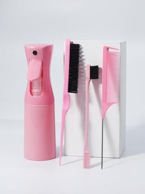 4-piece Tip Tail Comb Double-sided Hair Control Brush and Pressure Spray Bottle Hairdressing Tool Set Special for Real Hair Wigs