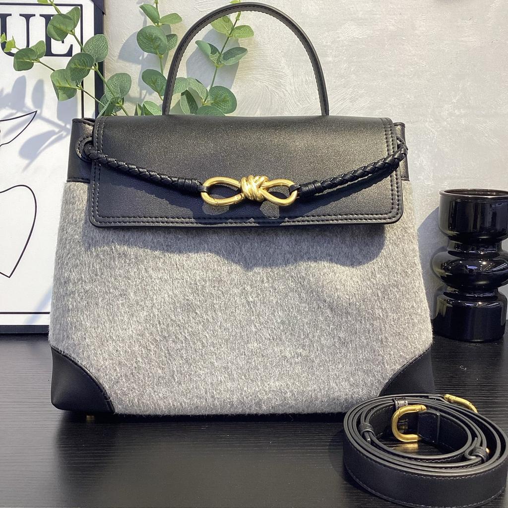 2026 New cashmere handbag genuine leather women's bag butterfly rope tote bag fashionable versatile shoulder bag