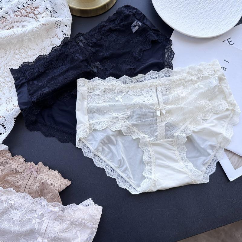Damen Frühling und Sommer Süße und Liebliche Sexy Eis Seide Spitze Mid Waist Unterwäsche