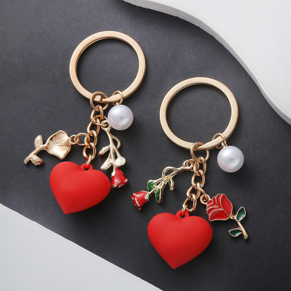 New Love Rose Pearl Pendant Keychain Girl Heart Sweet and Cute Backpack Jewelry Pendant Decoration