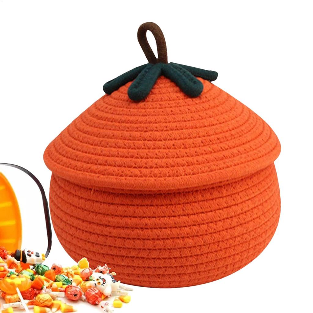 Halloweenpumpa Flätad Korg Halloweenpumpakorg med Dammtätt Lock Säsongsdekoration Hemorganiseringskorg Söt Korg