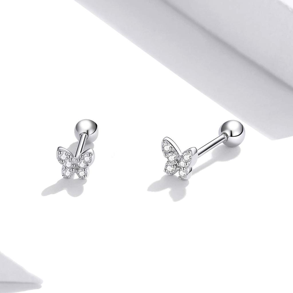 Rockyu Earrings for Small Butterfly for Both 925 Platinum Cubic Butterfly Christmas Women, Earrings, Ears, Silver, Finish, Zirconia, Cute, Motif,