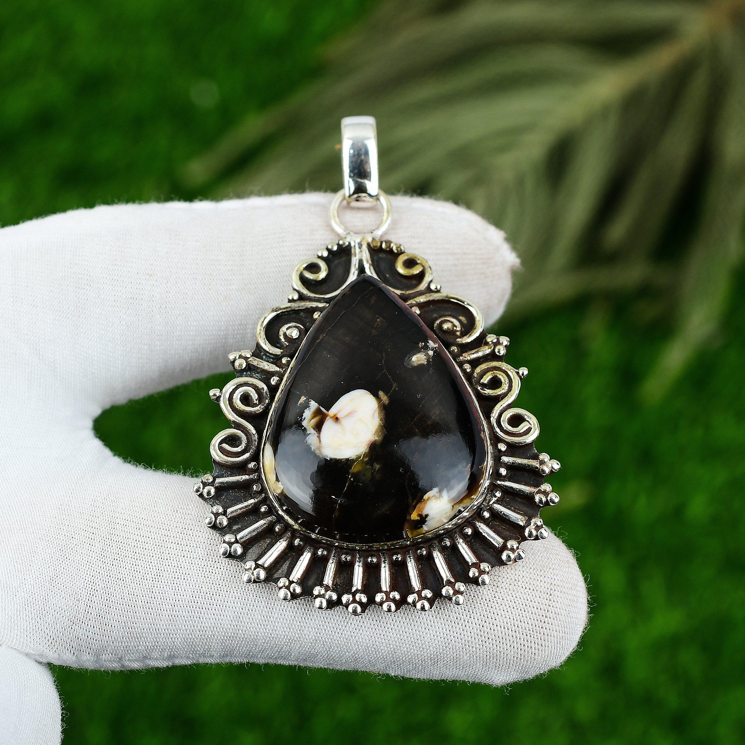 Яшмовый камень  Арахисовое дерево  925 пробы Серебро Мать Элегантный Ручной работы Кулон Ювелирное изделие