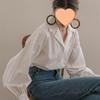 Women's French Retro V-Neck Lantern Sleeve Shirt in White - Spring/Autumn Long Sleeve Suit Collar Top