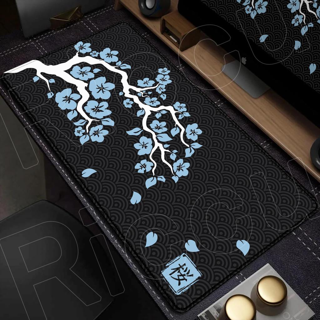 Rosa und Schwarz Neue Kirschblüte Schlossrand Natürliches Gummi Mauspade Großes Gamer Schreibtischpad Sakura Kunst Design Tastaturmatte Waschbar