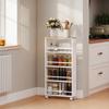 Multifunctional Natural Wood Shelf with Wheels, Slim Design,  4 Compartments, 45x15x91 Cm, White