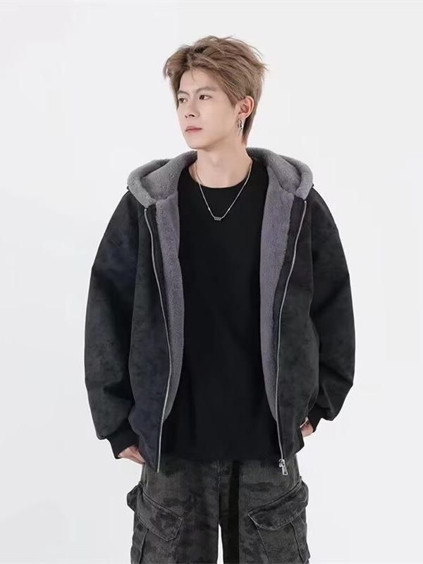 Retro-Kapuzenjacke „Schneeadler“ für Herren: Dicke Baumwolle, Kunstpelzkragen, PU-Leder, trendiger dekonstruierter Stil, warme Winterkleidung für Paare.