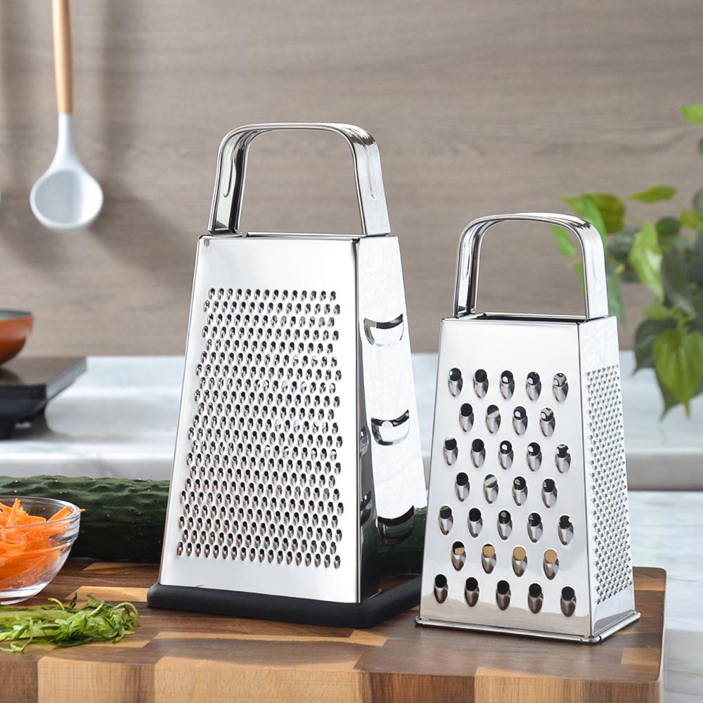 Multifunctional Handheld Stainless Steel Grater with Wooden Handle - Four-Sided Vegetable & Fruit Shredder