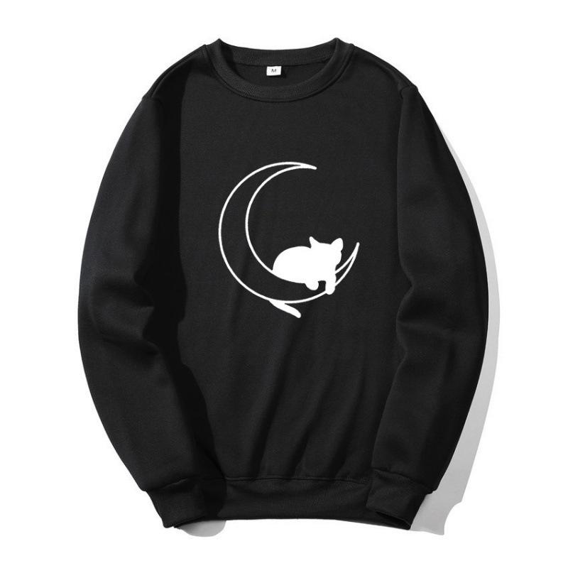 2025 new ins style trend versatile cat sleeping on the moon casual loose print crew neck sweater XXXL 2290₽