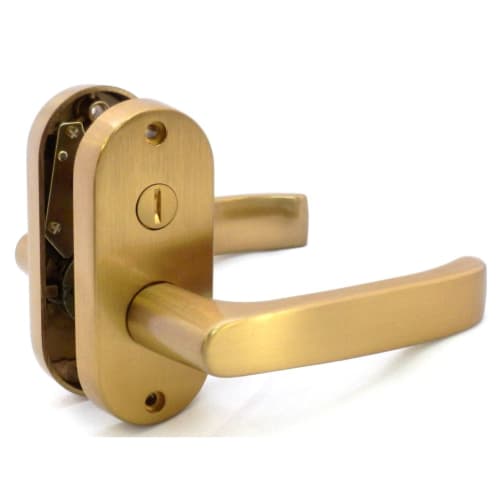 Kawaguchi Giken J-Lever, Internal Lock, Oval Base, Residential Indoor Lever Handle, 50mm Backset, JL-24-3K-SG, Satin Gold