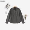 ZANZEA Women Casual Turn Down Collar Long Sleeve Plain Blouse