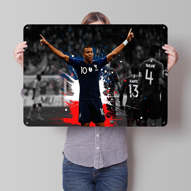 Kylian Mbapp Fußball Metallposter Benutzerdefinierte Wandkunst Retro Vintage Blechschilder für Man Cave Schreibtischdekoration Zuhause und Dekoration 30x40cm(11.8x15.7inch)