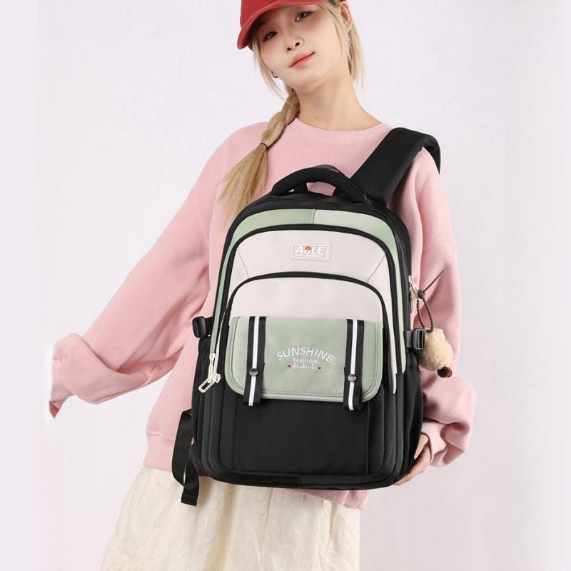 Fashion Contrasting Color Junior High School Girl Schoolbags Widened Reinforced Shoulder Strap Teenager Backpack Lightweight Large Capacity Book Bag
