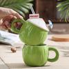 Tazza da Caffè in Ceramica a Forma di Cocco Tazza da Caffè con Manico Coperchio Mini Ombrello Cannuccia Resistente alle Alte Temperature Stoviglie Estive