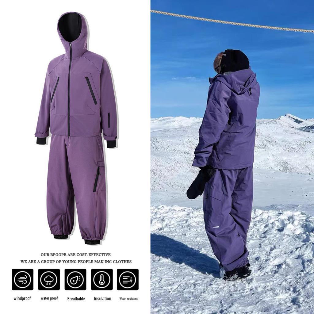 Traje de Esqui Americano Unissex: Conjunto de Jaqueta e Calça Solto, Impermeável, Resistente ao Desgaste e Quente