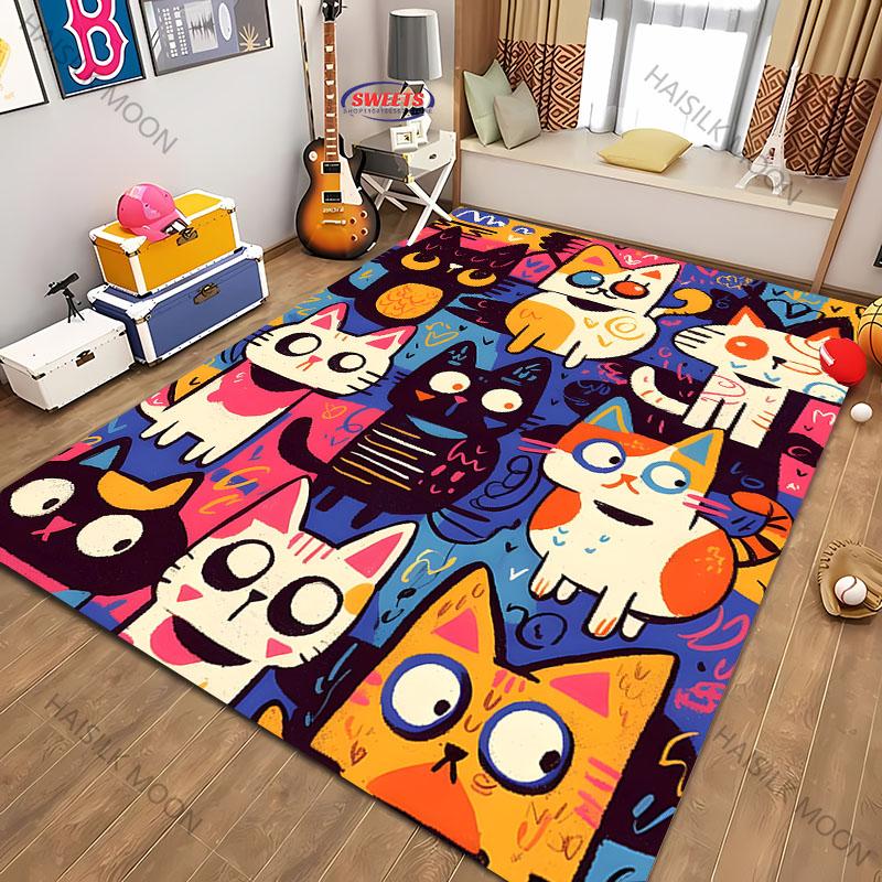 Personalize Cartoon Cat Collage Art Printed Carpet ! Anti-slip Sound Insulation, LivingRoom Bedroom Entrance Door Mat Sofa Rugs