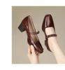 Top Layer Cowhide Women's Shoes Spring Versatile New Retro Square Toe Shallow Mouth Thick Heel Middle Order Shoes Mary Jane Commuting Shoes Women