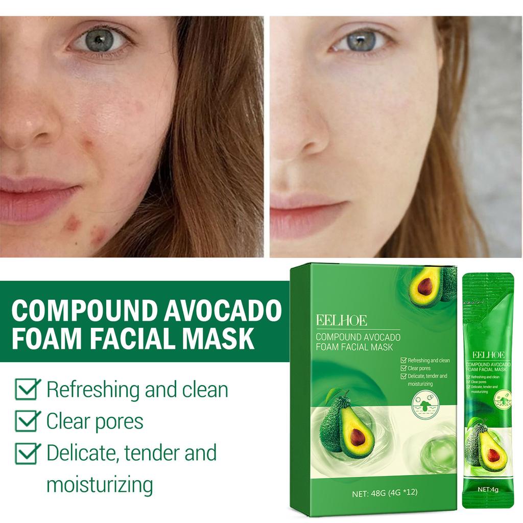 EELHOE  Avocado Foam Mask Oil Control Deep Cleansing Pore Tightening Brightening Foam Mask