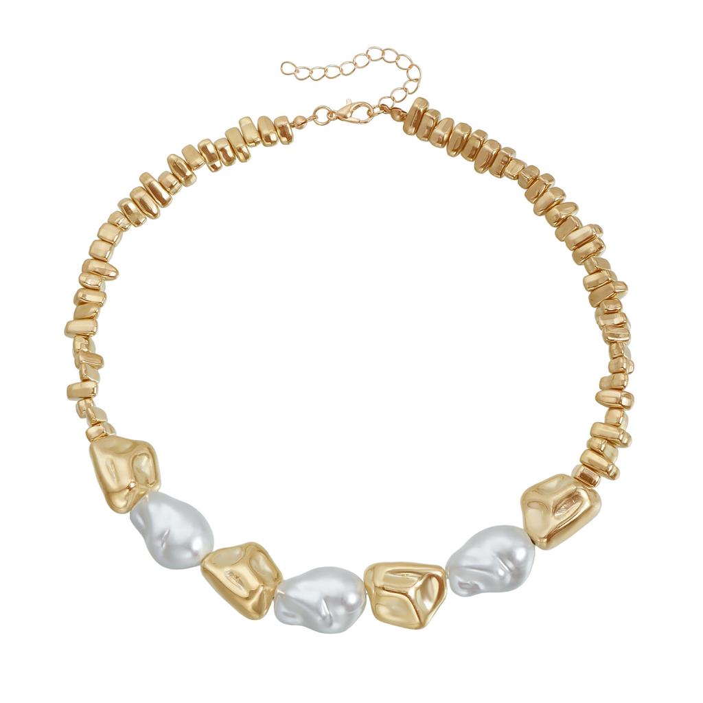Vintage Gold Tone Irregular CCB Bead Choker Baroque Imitation Pearl Chunky Mixed Beaded Short Necklace for Women Party Jewelry