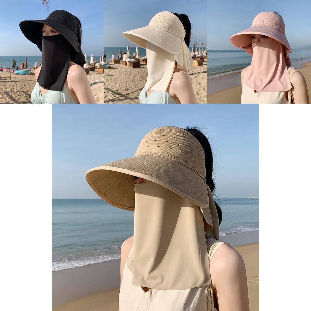 Summer Outdoor Sun Hat With Large Brim And Removable Face Mask For Women
