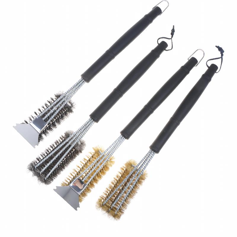 Long Non Slip Handle Grill Cleaning Brush Rust Resistant Metal Cleaner Brush With Scraper For Outdoor Grilling Camping Picnic