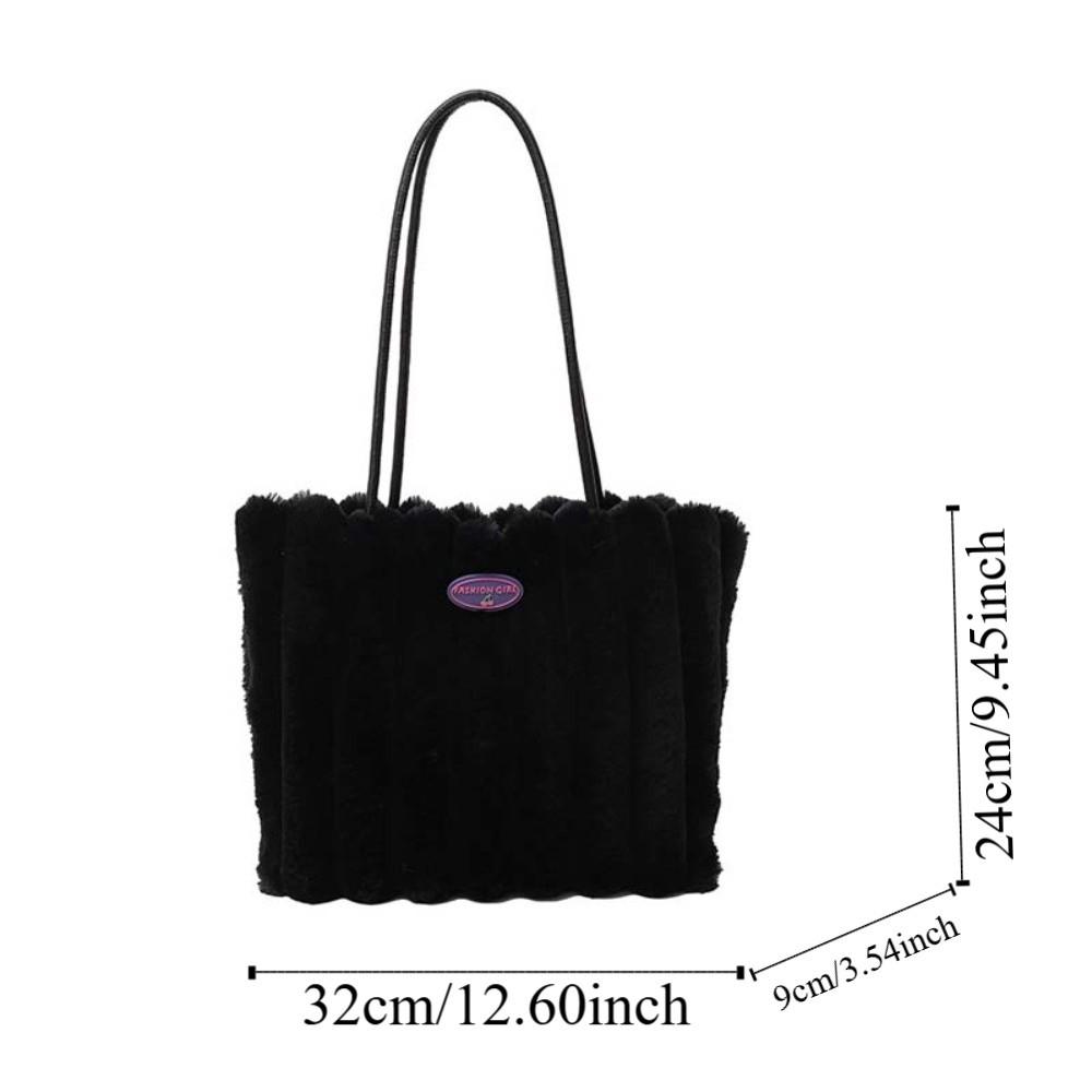 Stripe Plush Shoulder Bag Portable Commuting Handbag Polyester Furry Tote Bag  Women