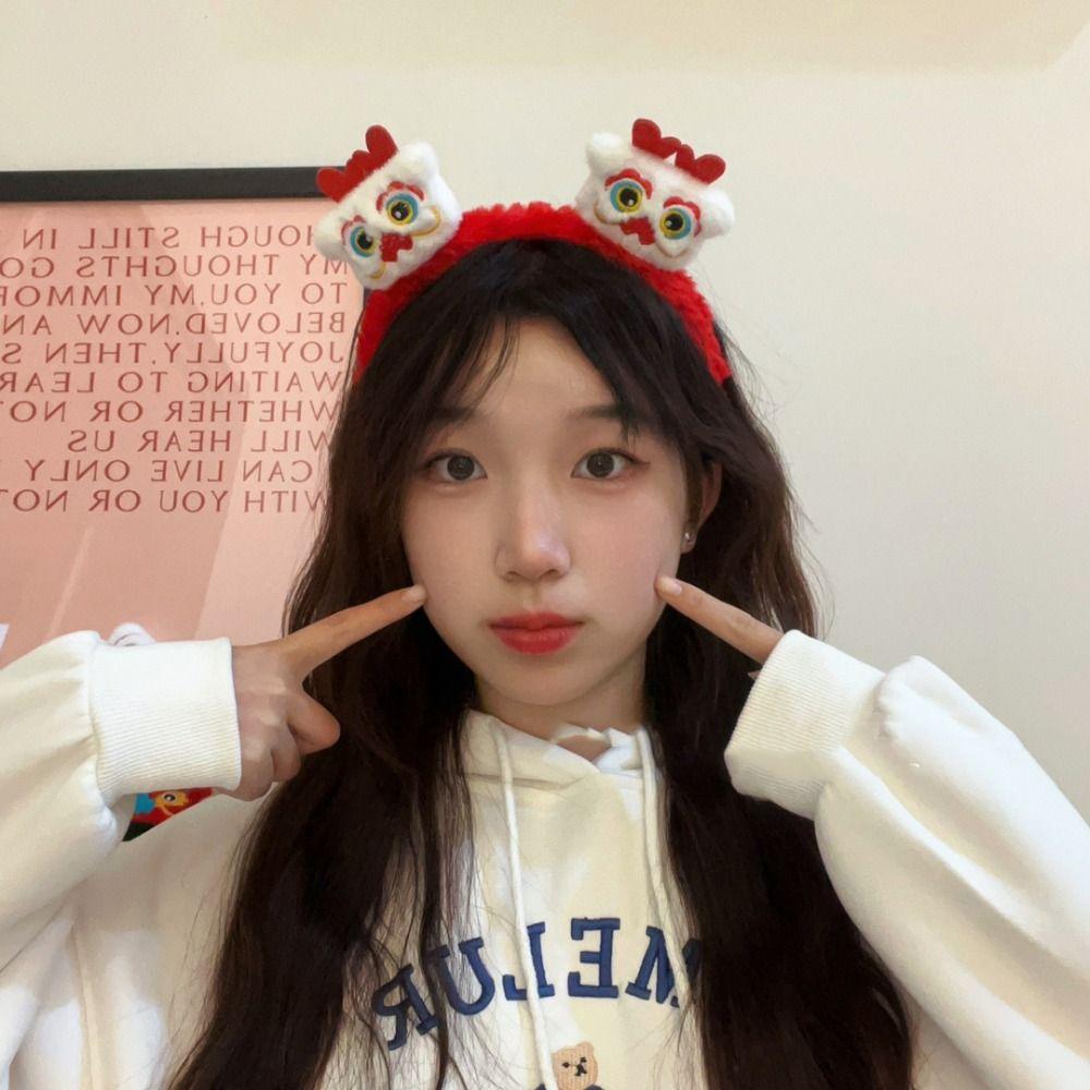 

Cartoon New Year Headband Red Hairband Cartoon Hairband Cute Lion Awakening Headband New Year Gift