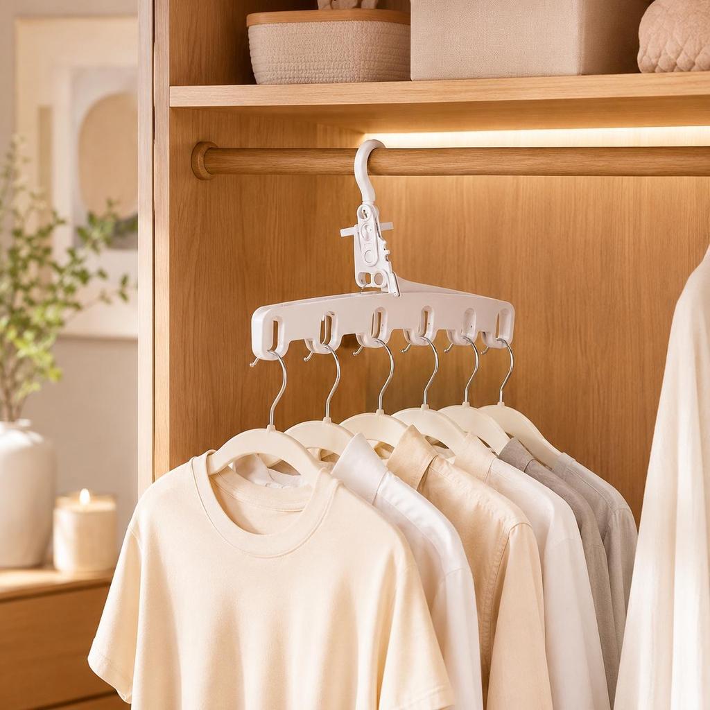 Portable Five-Hole Folding Clothes Hanger for Travel, Dormitory, Hotel, and Indoor Drying.