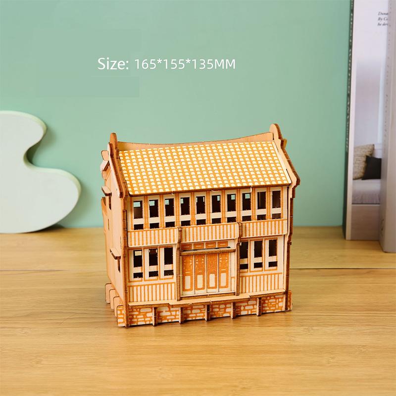 Laser Cutting DIY Houses Villas Building 3D Wooden Puzzle Toy Assembly Model Kits Desk Decoration for Children's Gift