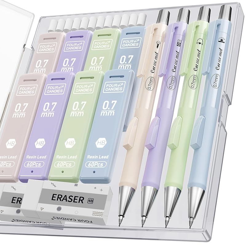 

Four Candies mechanical pencil 0.7mm set of 4 480 HB core refills eraser eraser refill with cute girl school supplies