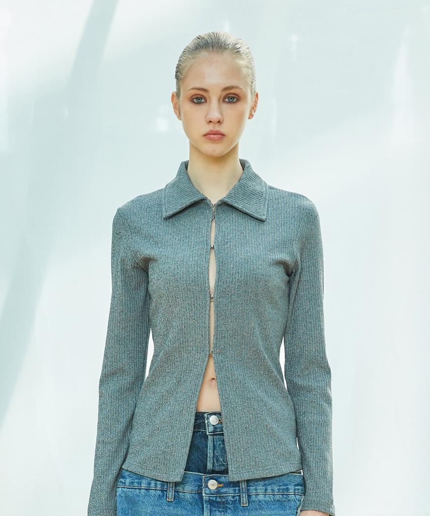 LARTIGENT L9 Cutout Collar Top(Gray)