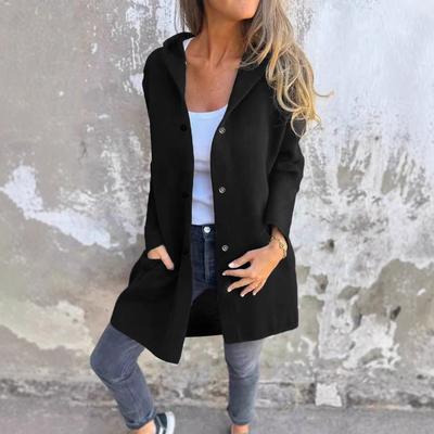 Grote maat effen kleur capuchon dikke single-breasted knoop damesjas voor herfst en winter