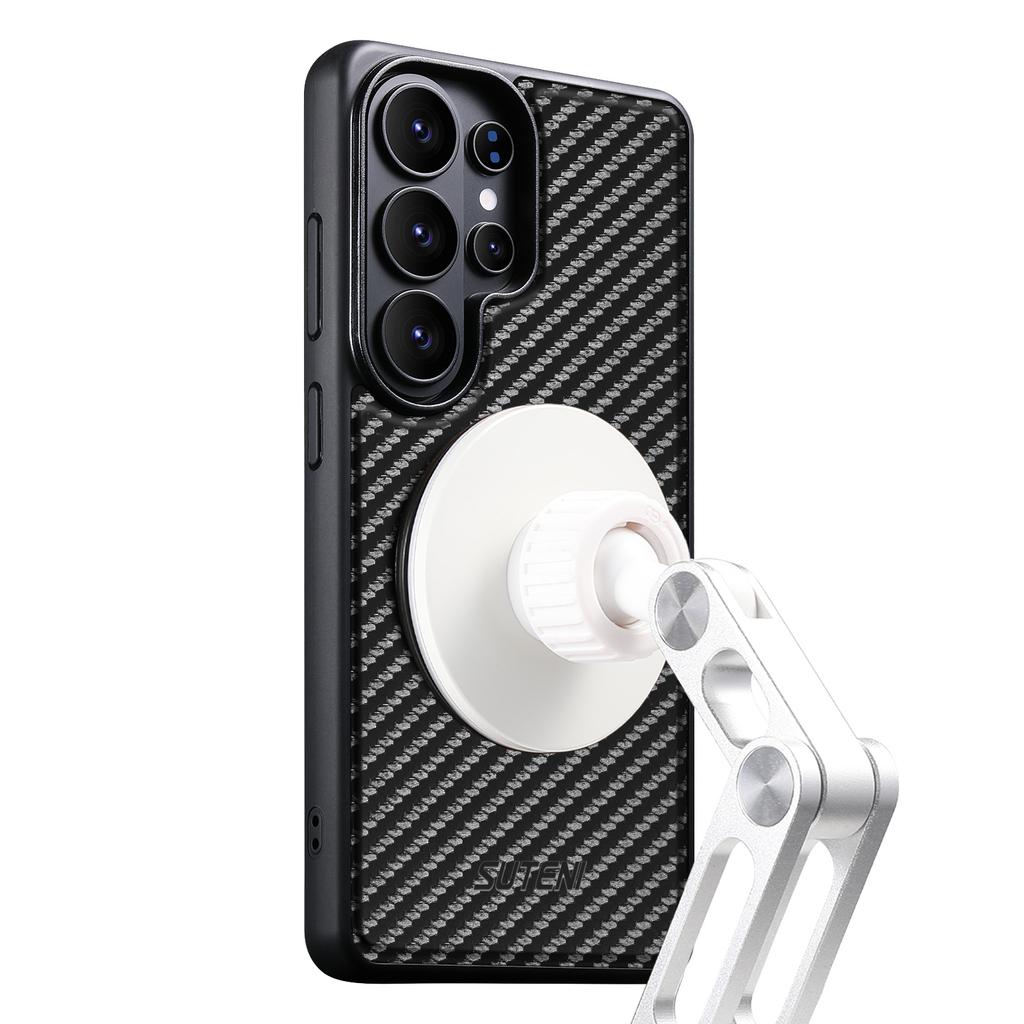 360-degree Rotating Magnetic Carbon Fiber Textured Phone Case for Samsung S26 Ultra S25 S24 S23 S22 Shockproof For Magsafe Cover