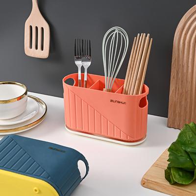 3-Grids Quick Draining Utensil Holder with Hooks PP Removable Bottom Plate Chopsticks Holder Kitchen Accessories