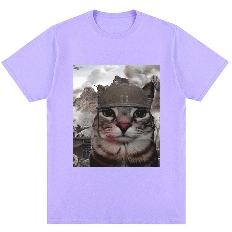 Thousand Yard Stare Cat Funny Meme T-shirt Humor Style Vintage High Quality T Shirt Men Women Oversized Casual Cotton Streetwear