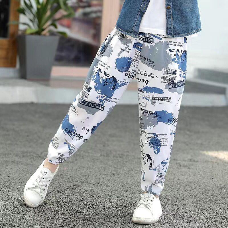 Boys Summer Loose Harem Long Pants Kids Printed Casual Baggy Comfy Trousers