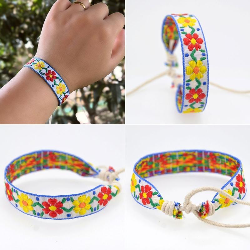 Strawberry Flower Embroidered Bracelet Bohemia Style Weave Rope Friendship Bracelets Handmade Charm Bangles Jewelry
