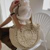 Yogodlns Summer Round Straw Bag For Women Vacation Woven Beach Bag Large Capacity Shoulder Bag Simple Shopping Handbag Tote Sac