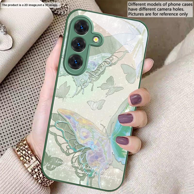 Lucky Butterfly Painting For Samsung S26 S22 S8 S9 S10 S20 Ultra S21 Pro S22 Plus S23 FE S24Ultra S25 Edge S24+ Glass Phone Case