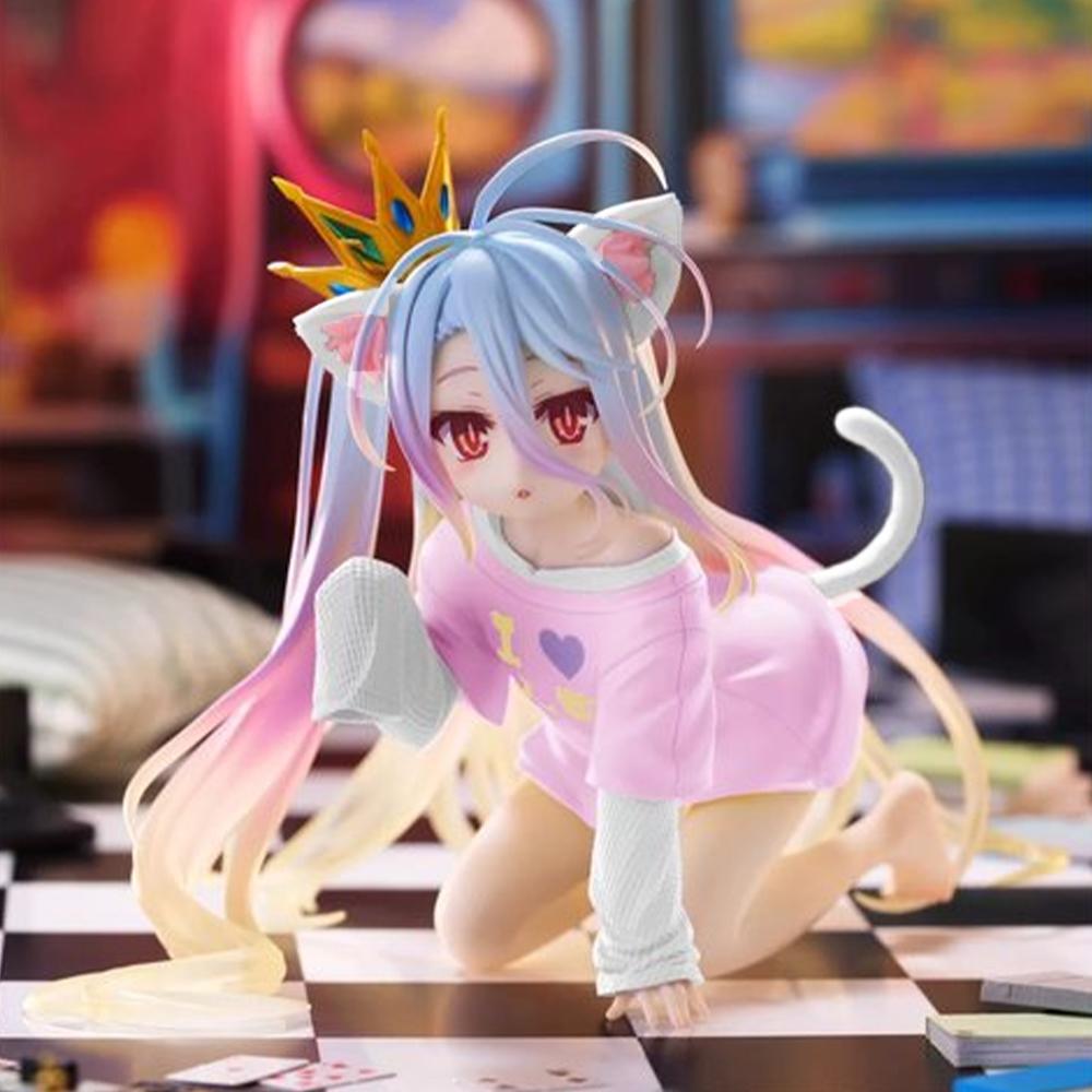 Anime Shiro Figure Cat Ears Shiro Action Figures PVC Models Shiro T-shirt Figurine Shiro Look Up Figures Toys Gifts 10CM