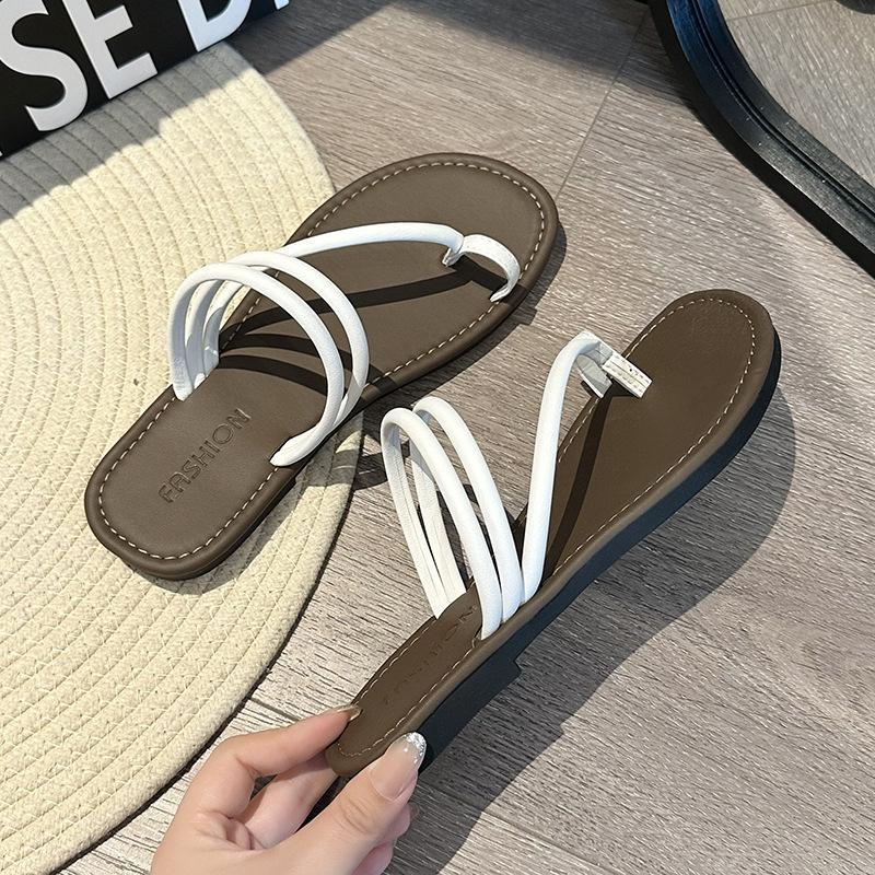 French set of toe flat-bottomed cool slippers women's summer wear 2025 new beautiful fairy style with skirt beach sandals