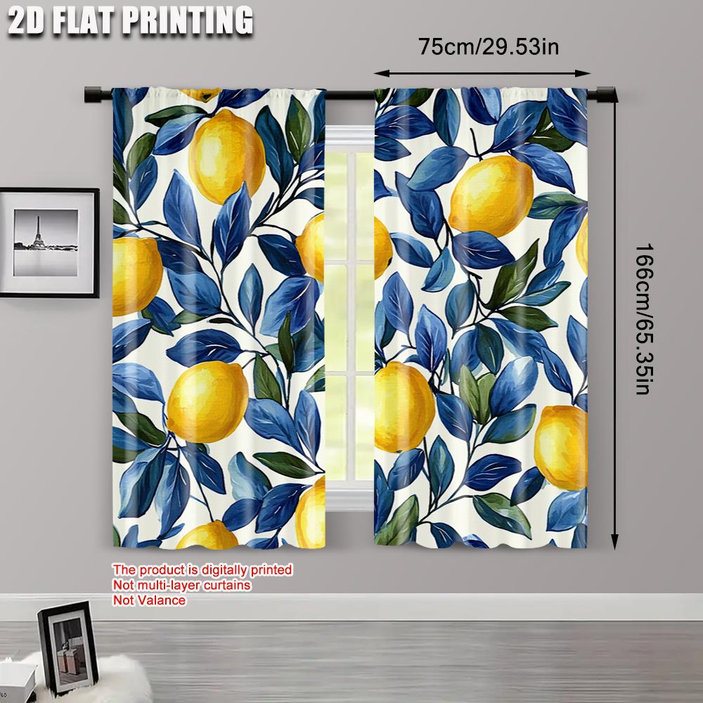 Blackout Curtain Popular Print Lemon Leaf Versatile Polyester Without Rod Thermal Insulation Functions Set Of 2 Made Washable