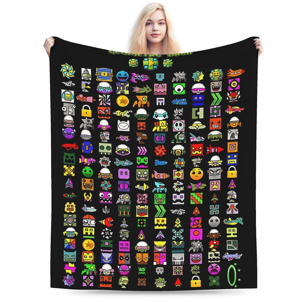 Geometry Dash Difficoltà Demon Faces Coperta Peluche Ragazzo Ragazza Coperta Plaid in Flanella Per Esterno Calda Morbida Copriletto