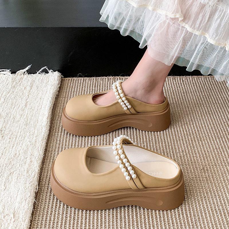 Mary Janes mit dicker Sohle und Schleife, super angesagt, Ein-Pedal-Taschenkopf-Halbschuhe für Damen, Frühling und Sommer, Oberbekleidung, 2025 neue Explosion