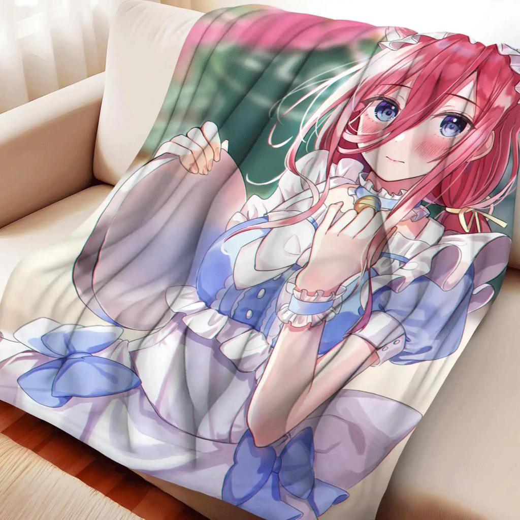 Kreslená přikrývka The Quintessential Quintuplets Nakano Miku, flanelová, teplá, měkká, otaku přehoz, multifunkční, dekorativní bytový textil