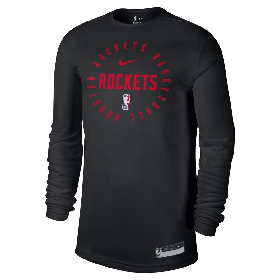 Nike X NBA Houston Rockets 2024/25 Player Edition Letter Print Crew Neck Long Sleeve Basketball Shirt Men tops Black HF1450-010