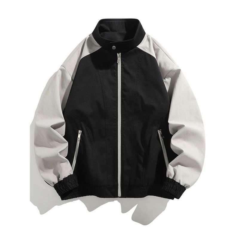 Wassup Casual Stand-Up Collar Jacket for Men, Spring and Autumn Thin Patchwork Sports Coat, Trendy Brand, Loose Fit, Versatile