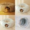 Cozy Winter Cat Bed Tunnel Soft Plush Fleece Foldable Pet Nest For Cats And Dogs In Grey And Patterned Colors