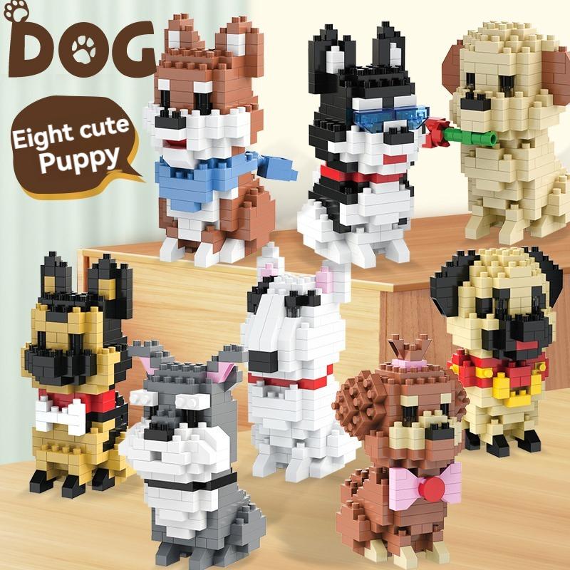 Creative Design 8 Styles Compact Dog Micro Assembling Modules Set Particles Cartoon Animal Model DIY Putting Together Bricks Kids Birthday